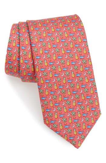 Men's Vineyard Vines Whale Palm Crescent Silk Tie, Size - Pink
