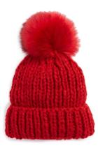 Women's Free People Happy Trails Faux Fur Pom Beanie - Red