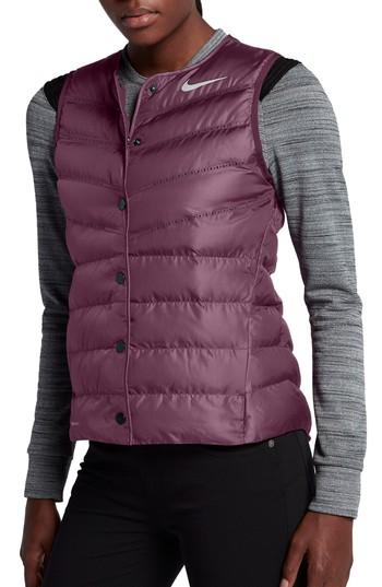 Women's Nike Aeroloft Water Repellent Running Vest - Burgundy