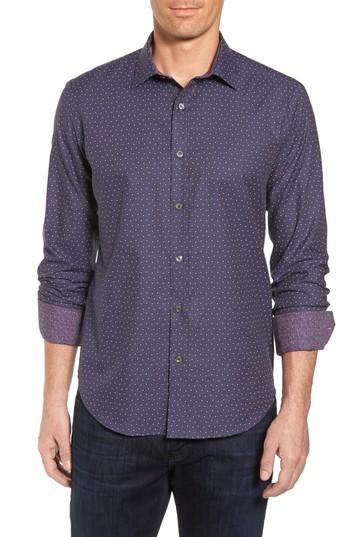 Men's Bugatchi Shaped Fit Floral Print Sport Shirt, Size - Red