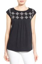 Women's Caslon Embroidered Cap Sleeve Knit Top