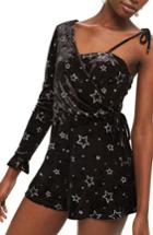Women's Topshop Foil Star Velvet One-shoulder Romper Us (fits Like 0) - Black