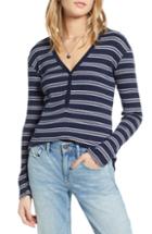 Women's Treasure & Bond Ribbed Henley Top, Size - Blue