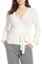 Women's Halogen Crochet Edge Wrap Style Sweater - Ivory