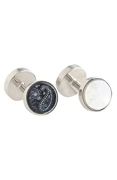 Men's Trafalgar Brentwood' Reversible Onyx & Mother Of Pearl Cuff Links