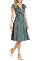 Women's Gal Meets Glam Collection Addison Cotton Tie Waist Fit & Flare Wrap Dress - Green