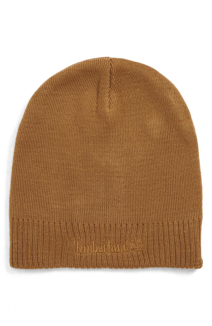 Men's Timberland Embroidered Logo Knit Beanie - Brown