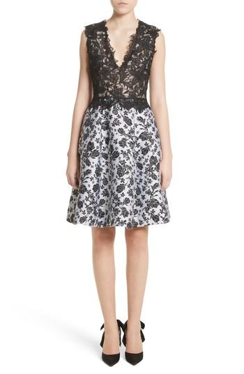 Women's Monique Lhuillier Mixed Media V-neck Dress - Black