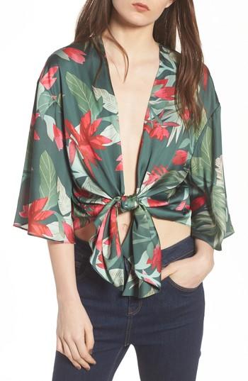 Women's Lovers + Friends Dino Tie Front Top - Green