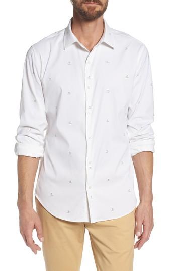 Men's Bonobos Slim Fit Shark Fin Print Performance Sport Shirt R - White