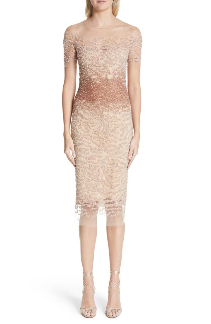Women's Pamella Roland Beaded Illusion Dress