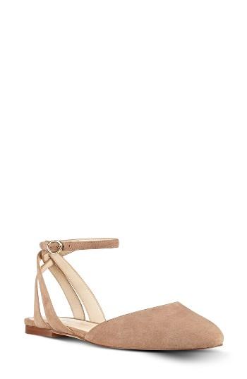 Women's Nine West Begany Ankle Strap Flat M - Beige