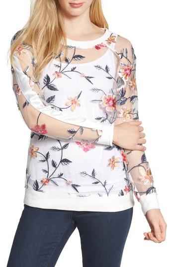Women's Billy T Sheer Mesh Embroidered Sweatshirt - White