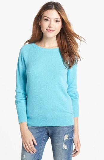 Halogen Long Sleeve Crewneck Cashmere Sweater Blue Lagoon