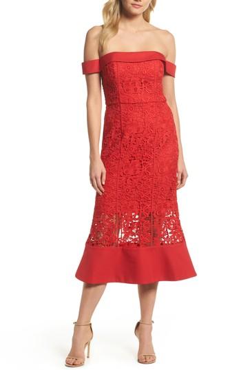 Women's Jarlo Talia Lace Off The Shoulder Midi Dress - Red