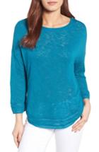 Petite Women's Caslon Shirttail Hem Knit Pullover P - Blue/green
