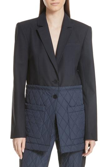Women's Tibi Mixed Media Quilted Detail Oversize Jacket - Blue