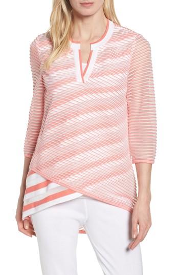 Women's Ming Wang Sheer Stripe Knit Tunic - Red