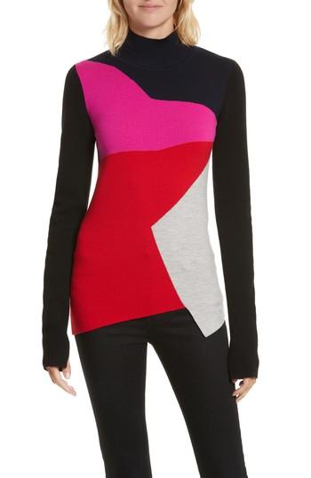 Women's Diane Von Furstenberg Colorblock Turtleneck Pullover, Size - Red