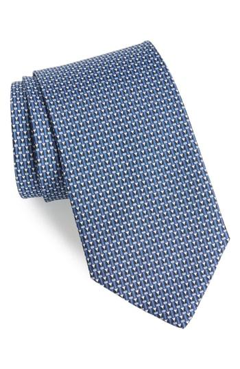 Men's Salvatore Ferragamo Fina Print Silk Tie, Size - Blue