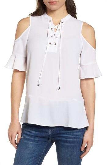 Women's Michael Michael Kors Lace-up Cold Shoulder Top - White