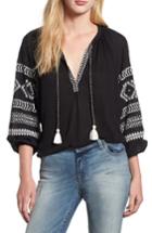 Women's Lucky Brand Embroidered Peasant Blouse - Black