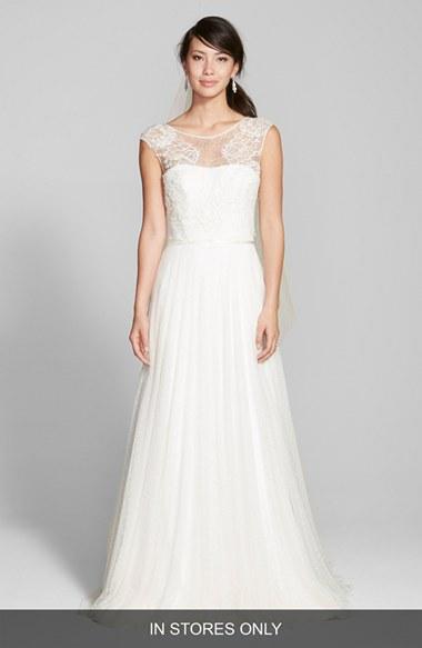Women's Jesus Peiro Lace & Swiss Dot Tulle Dress With Mikado Overskirt