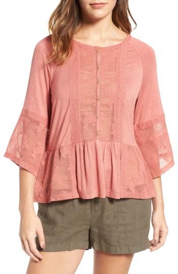 Women's Wit & Wisdom Mixed Media Flounce Top - Pink