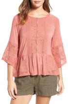 Women's Wit & Wisdom Mixed Media Flounce Top - Pink