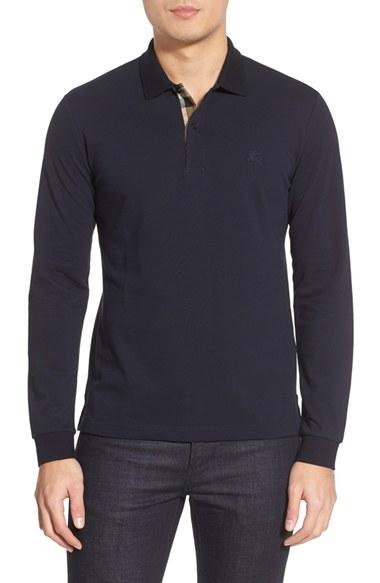 Men's Burberry Brit 'oxford' Long Sleeve Polo - Blue