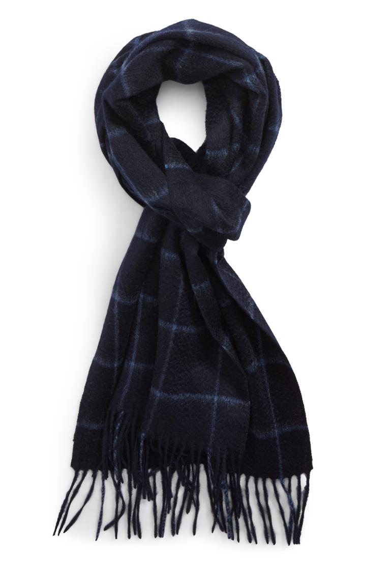 Men's Nordstrom Men's Shop Cashmere Grid Scarf, Size - Blue