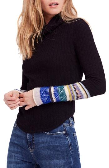 Women's Free People Mixed-up Cuff Sweater - Black