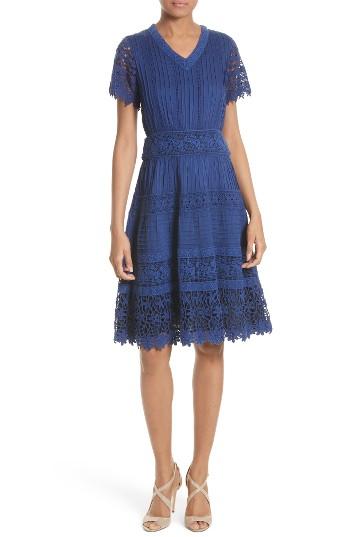 Women's Alice + Olivia Anabel Lace Fit & Flare Dress - Blue