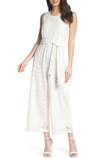 Women's First Monday Wide Leg Eyelet Jumpsuit - White