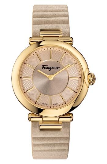Women's Salvatore Ferragamo Round Leather Strap Watch, 36mm