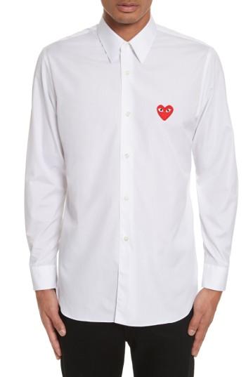 Men's Comme Des Garcons Play Woven Cotton Shirt - White