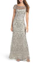 Petite Women's Tadashi Shoji Illusion Yoke Gown P - Blue