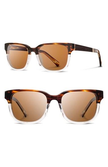Women's Shwood 'prescott' 52mm Polarized Acetate & Wood Sunglasses - Whiskey/ Ebony/ Brown Polar