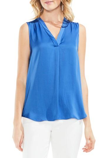 Women's Vince Camuto Sleeveless V-neck Rumple Blouse, Size - Blue