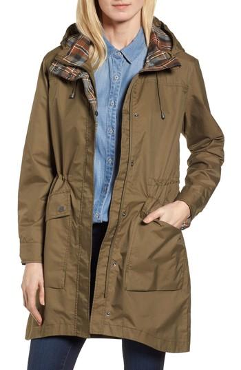 Women's Pendleton Mackenzie Plaid Trim Raincoat - Green