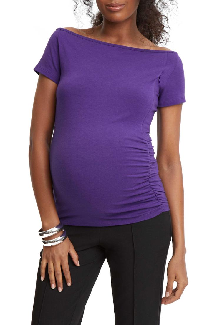 Women's Stowaway Collection Off The Shoulder Maternity/nursing Top - Purple