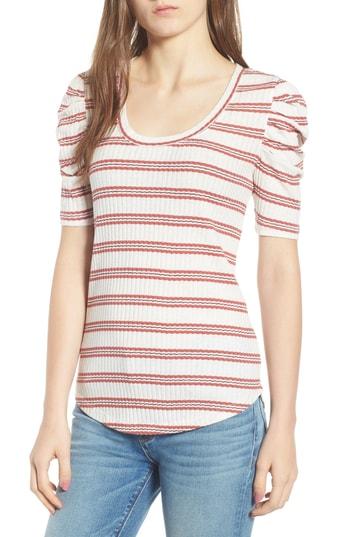 Women's Hinge Stripe Ribbed Puff Sleeve Top, Size - Ivory