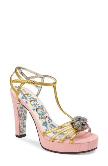 Women's Gucci Elias Crystal Tiger T-strap Sandal Us / 35eu - Pink