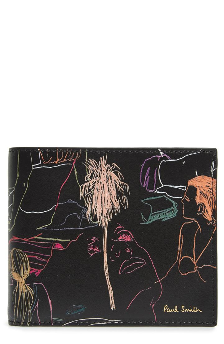 Men's Paul Smith Sketch Print Leather Wallet - None