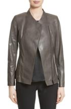Women's Lafayette 148 New York Austin Perforated Lambskin Leather Jacket - Grey