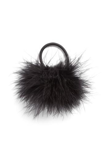 Berry Feather Pompom Ponytail Holder, Size - Black