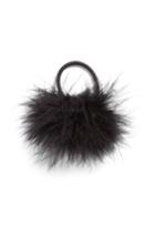 Berry Feather Pompom Ponytail Holder, Size - Black