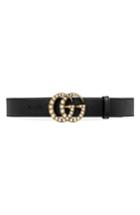 Women's Gucci Imitation Pearl Double-g Leather Belt