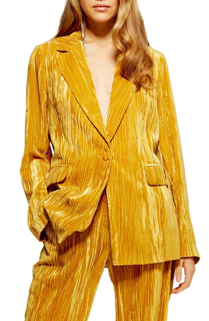 Women's Topshop Crinkled Velvet Trousers Us (fits Like 0-2) - Yellow