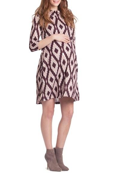Women's Lilac Clothing Mock Neck Swing Maternity Dress - Red